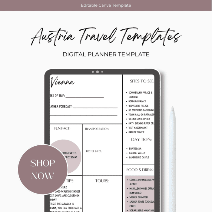 Austria Travel Templates on a tablet