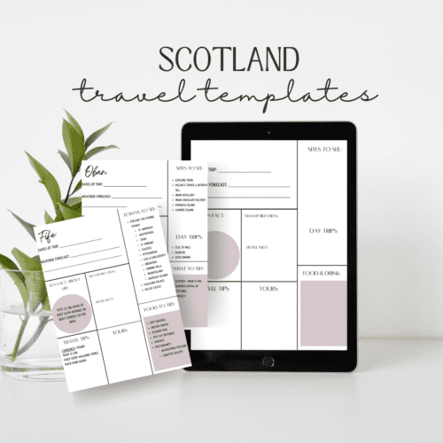 Mauve Scotland Travel Planners on tablet and printed