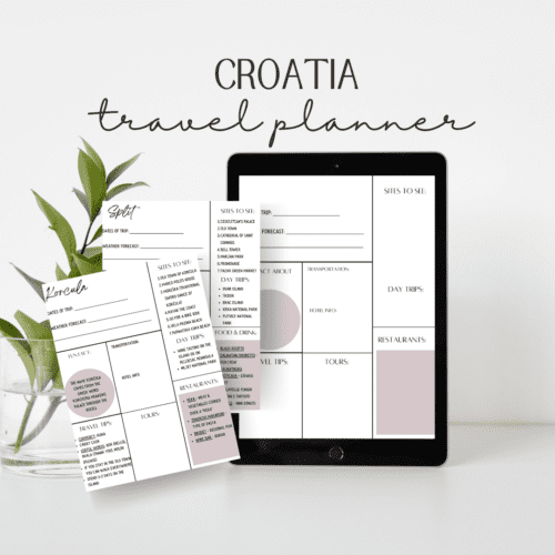Mauve Croatia Travel Planners on a tablet and printed