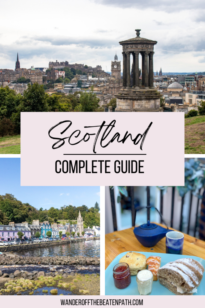 Collage of photos from Scotland. This article includes a complete guide to visiting Scotland with a baby.