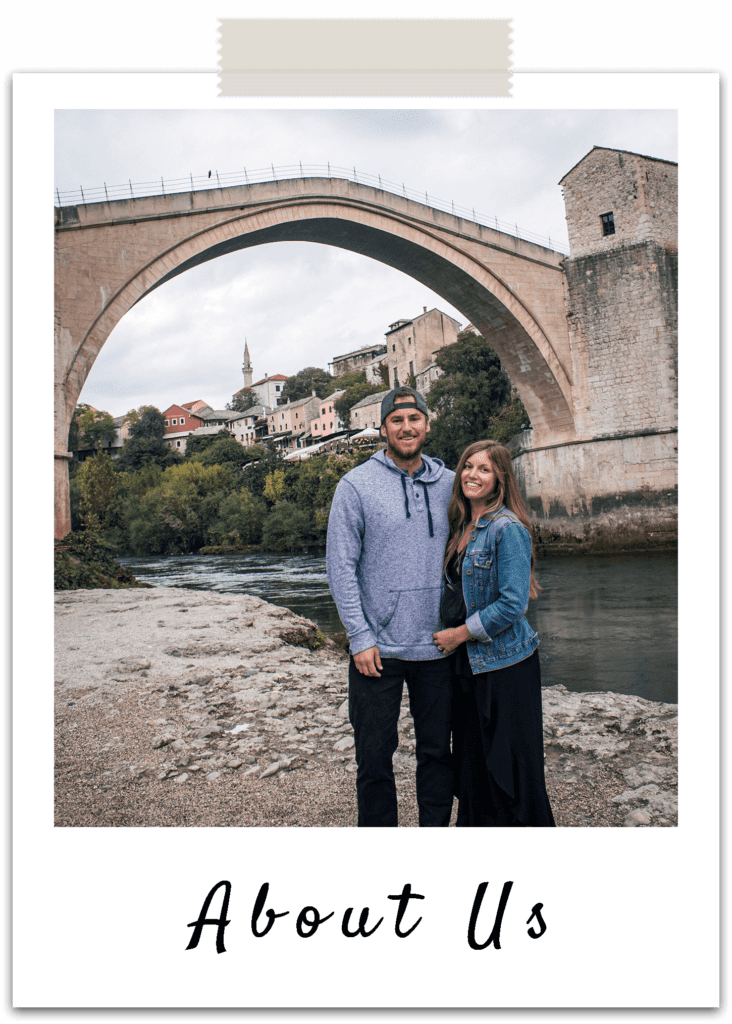 Polaroid photo in front of Stari Most in Mostar