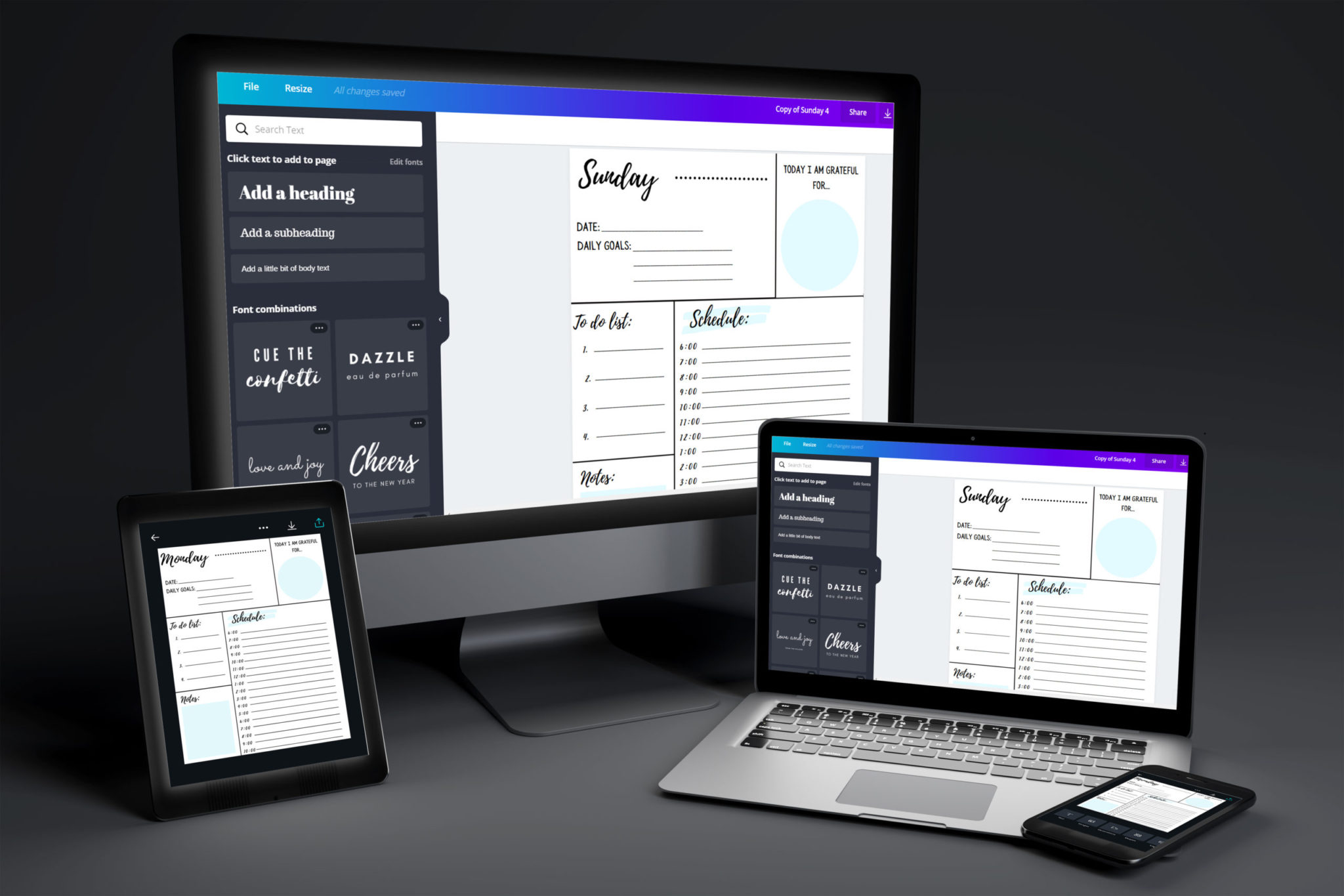 Image showcasing aqua daily planners on various devices