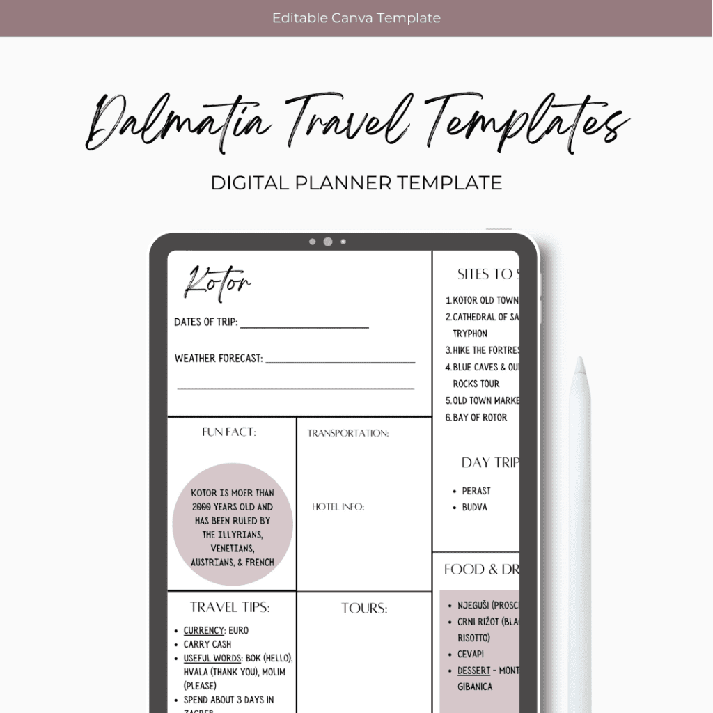 Dalmatia Travel Planner Templates - Mauve – Wander Off The Beaten Path