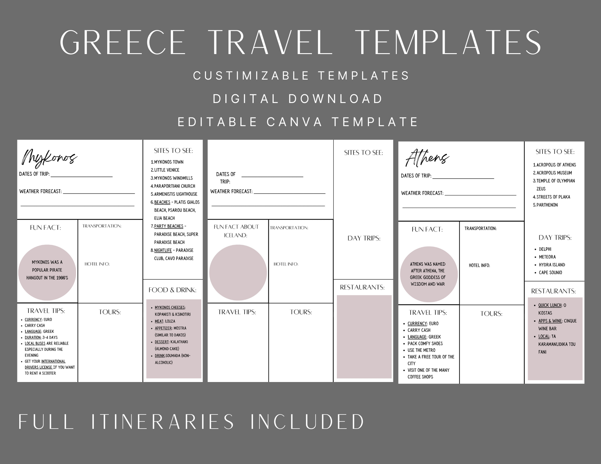 Collage of Greece Travel Templates