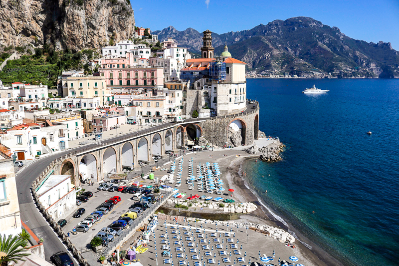 View of the beach in Atrani, Italy