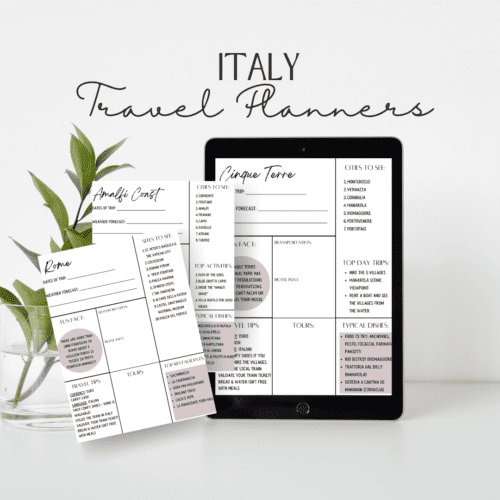 Italy Travel Planners displayed on a Tablet and Printed