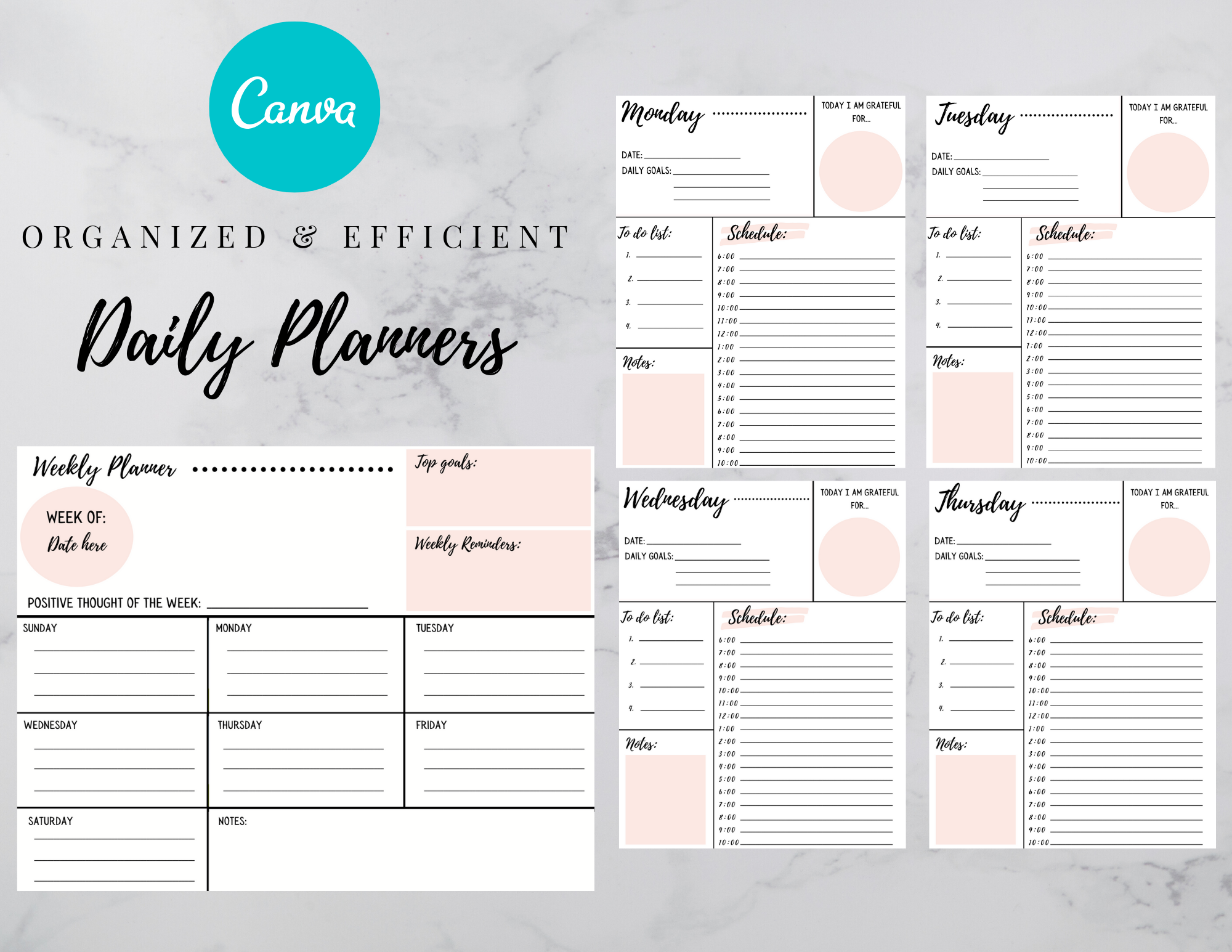a snapshot of images included in the Daily Planner template package
