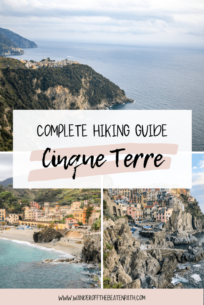 View overlooking three of the small villages in the Cinque Terre.