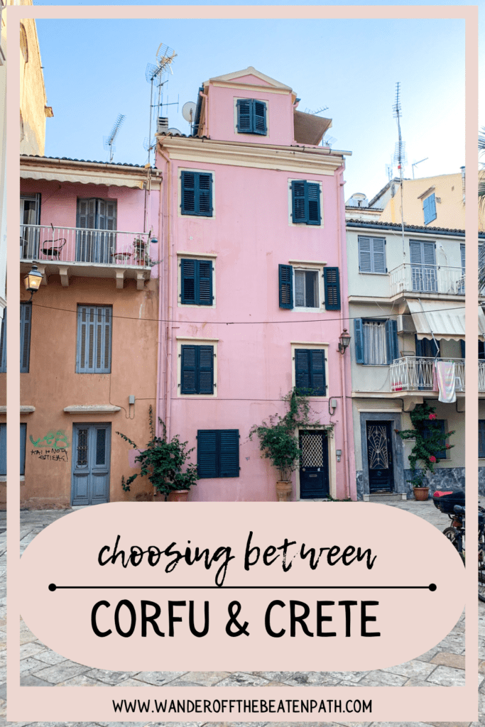 Photo of the Old Town in Corfu, Greece. Click here for an article comparing Crete Island to Corfu Island to find out which is right for your trip to Greece.