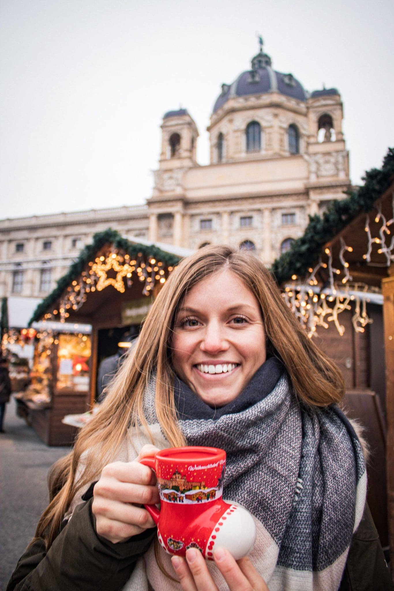 Photo of me enjoying some mulled wine at the Christmas market in Vienna