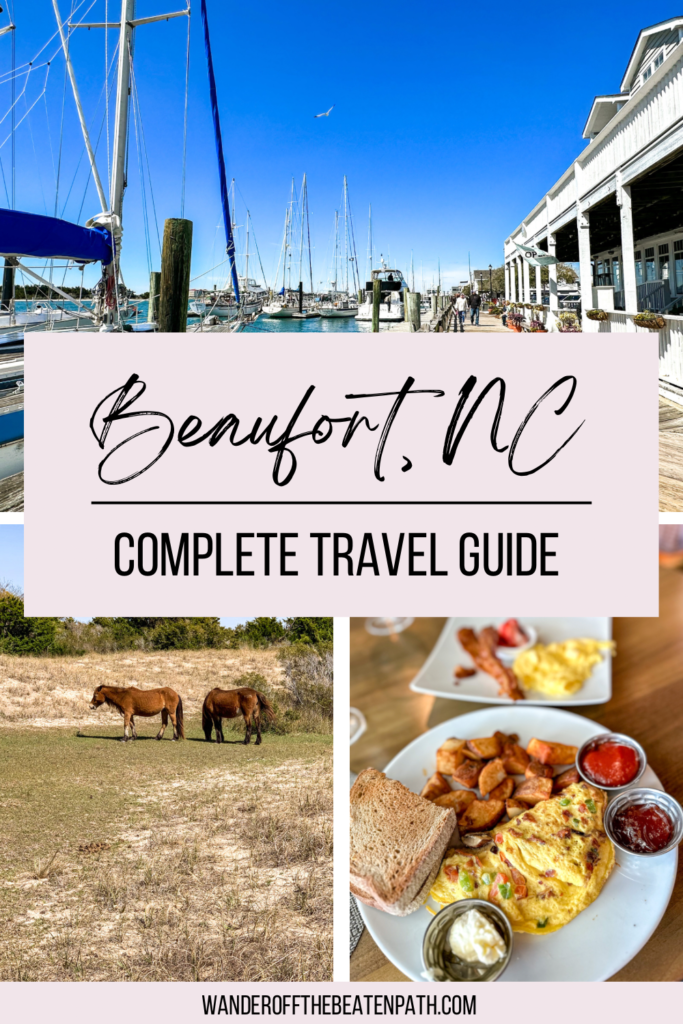 A few scenic shots from Beaufort including the waterfront, horses on Shackleford Banks, and an omelette.