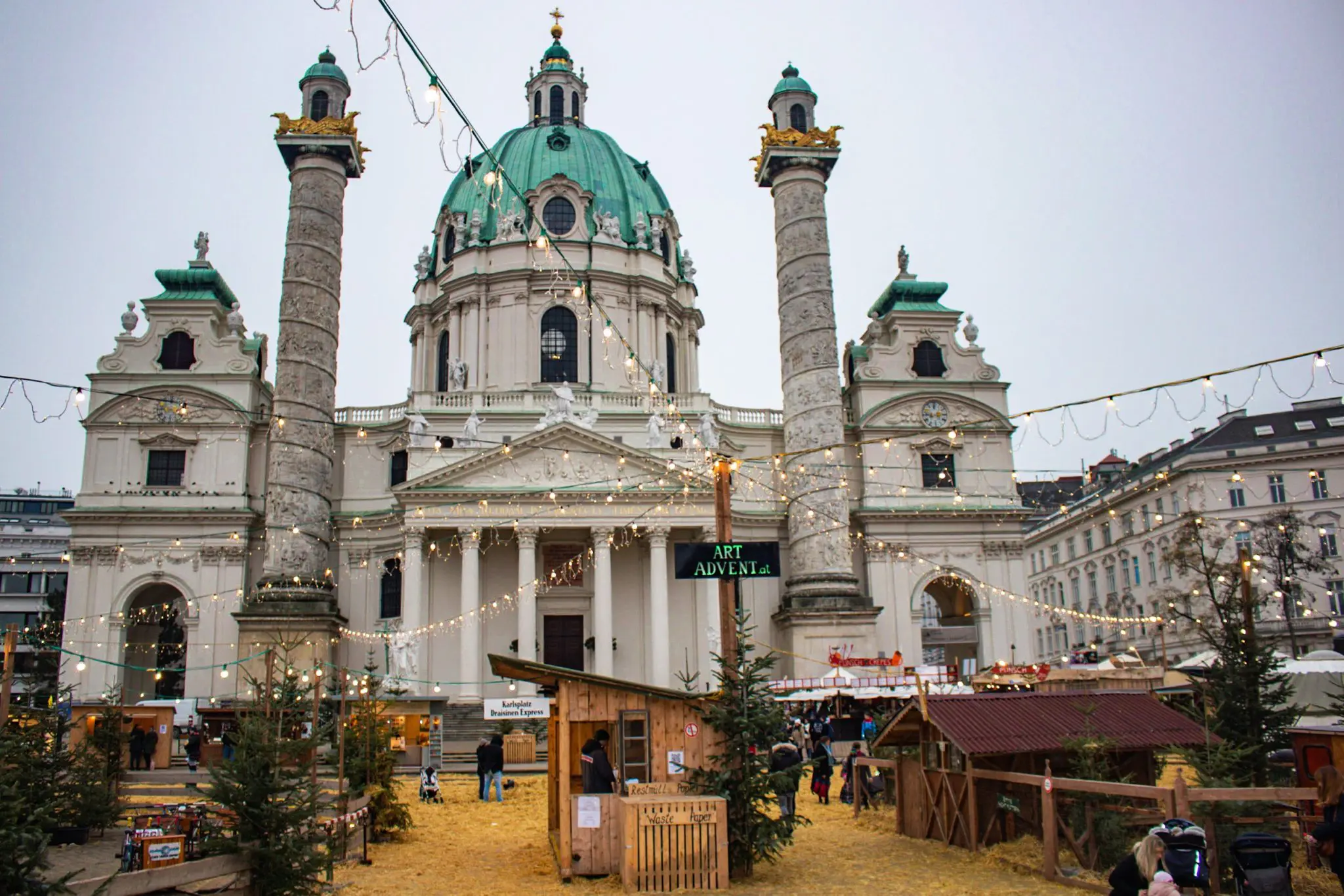 View of a park at the Christmas Market in Karlsplatz