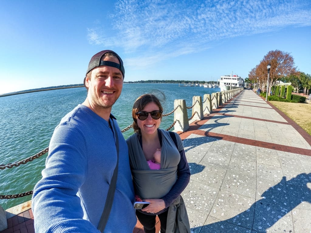 Scenic shot of us walking the waterfront in Beaufort, South Carolina