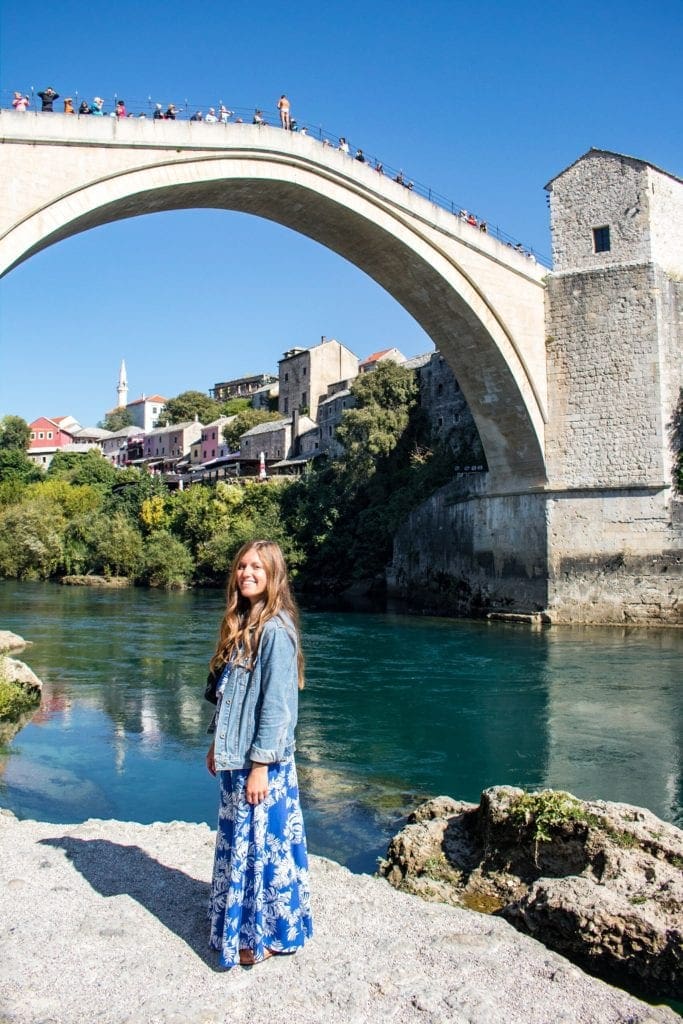 Posing in front of Stari Most in Mostar