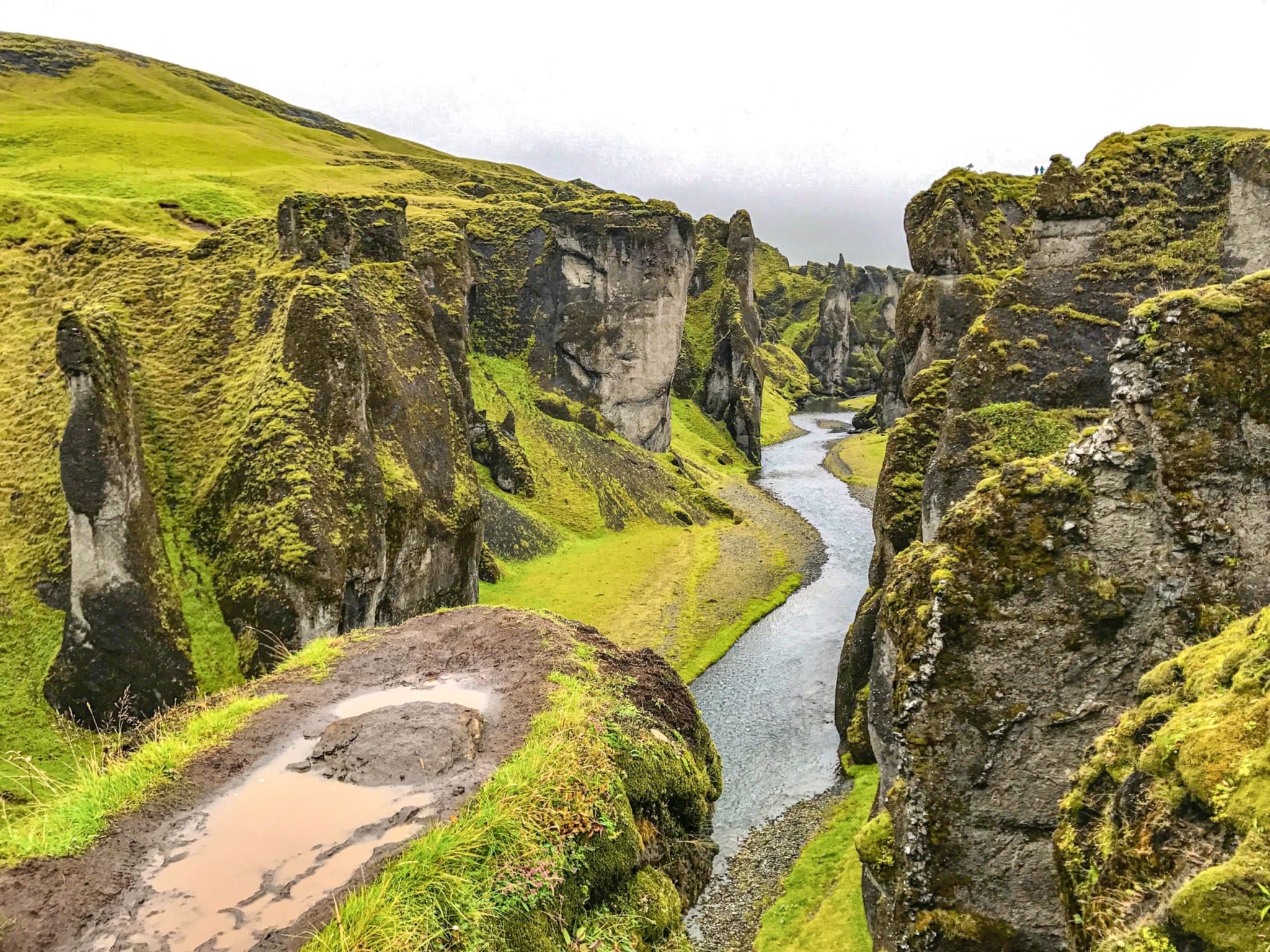 Scenic shot of Fjaðrárgljúfur Canyon Iceland