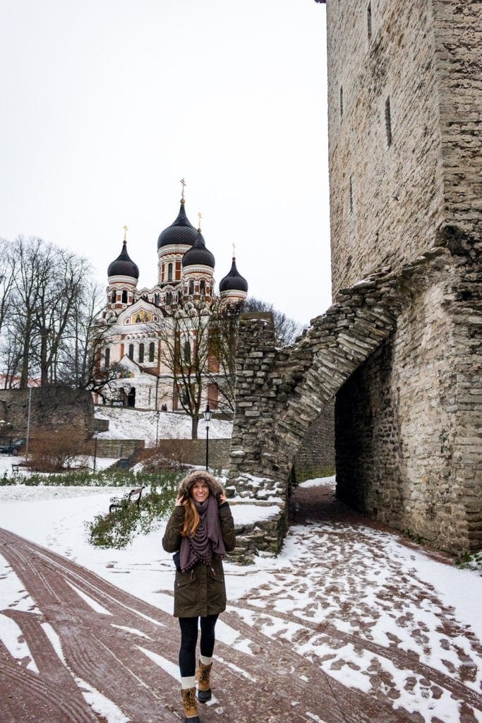 Standing for a photo in front of Alexander Nevsky Cathedral