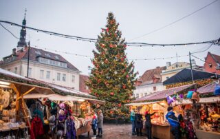 Photo at the center of the Christmas Market in Tallinn, Estonia