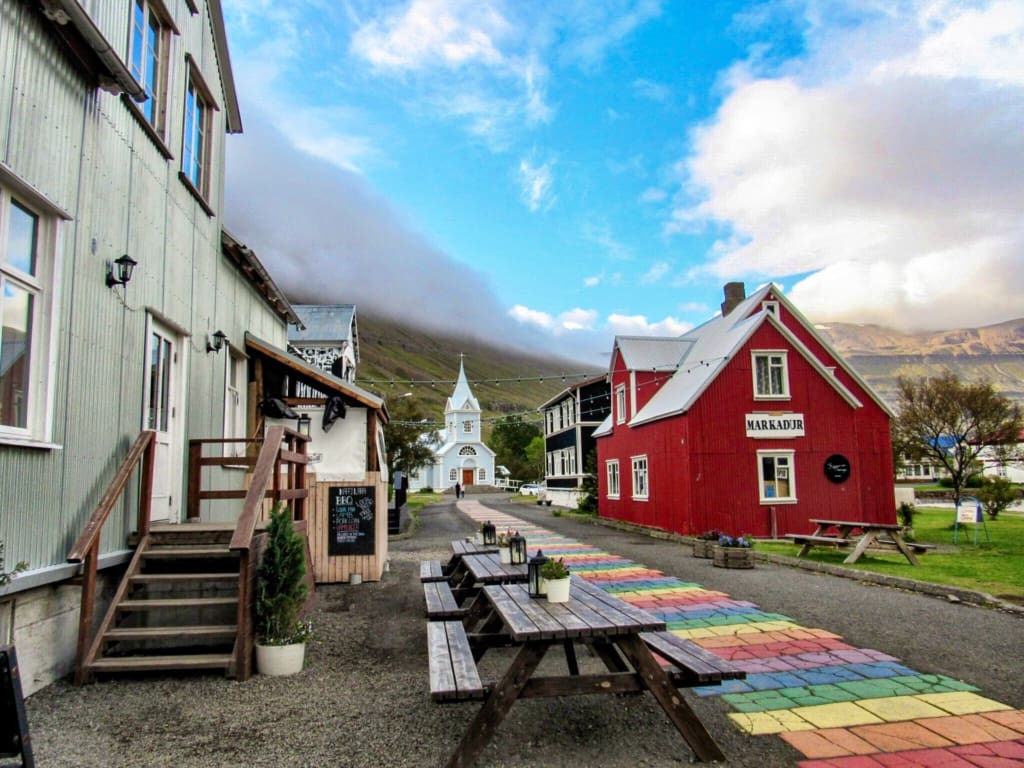 Panoramic shot of the streets in Seydisfjordur, Iceland