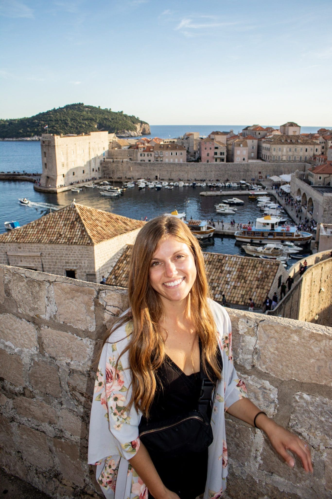 Posing for a photo at the walls of Dubrovnik