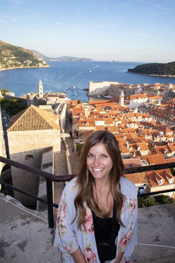 Posing for a photo at the walls of Dubrovnik