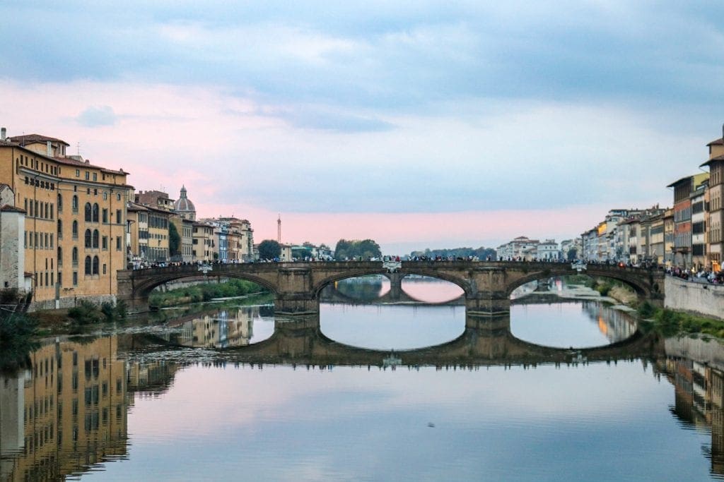 View of the bridge in Florence at sunset