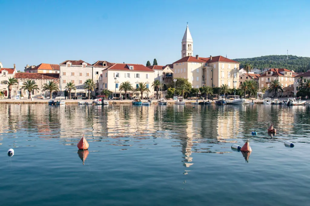 Panoramic view of the Sea with the town of Supetar on Brac Island Croatia in the distance