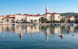 Panoramic view of the Sea with the town of Supetar on Brac Island Croatia in the distance