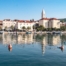 Panoramic view of the Sea with the town of Supetar on Brac Island Croatia in the distance