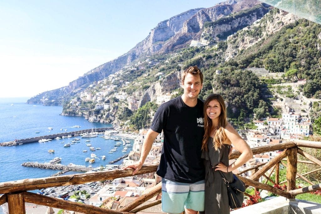 Posing at the viewpoint in Amalfi, Italy