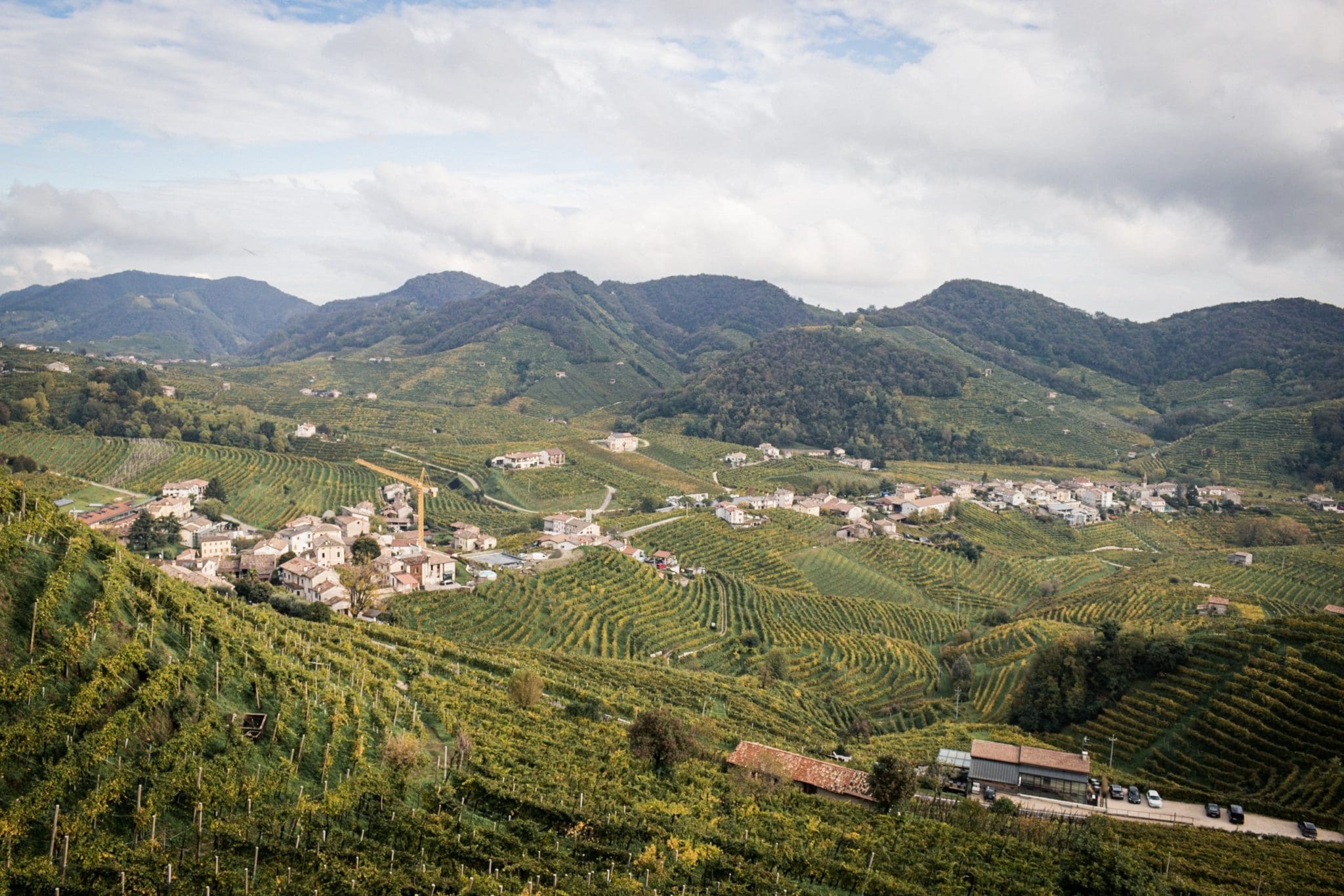 View of the rolling hills in Prosecco, Italy