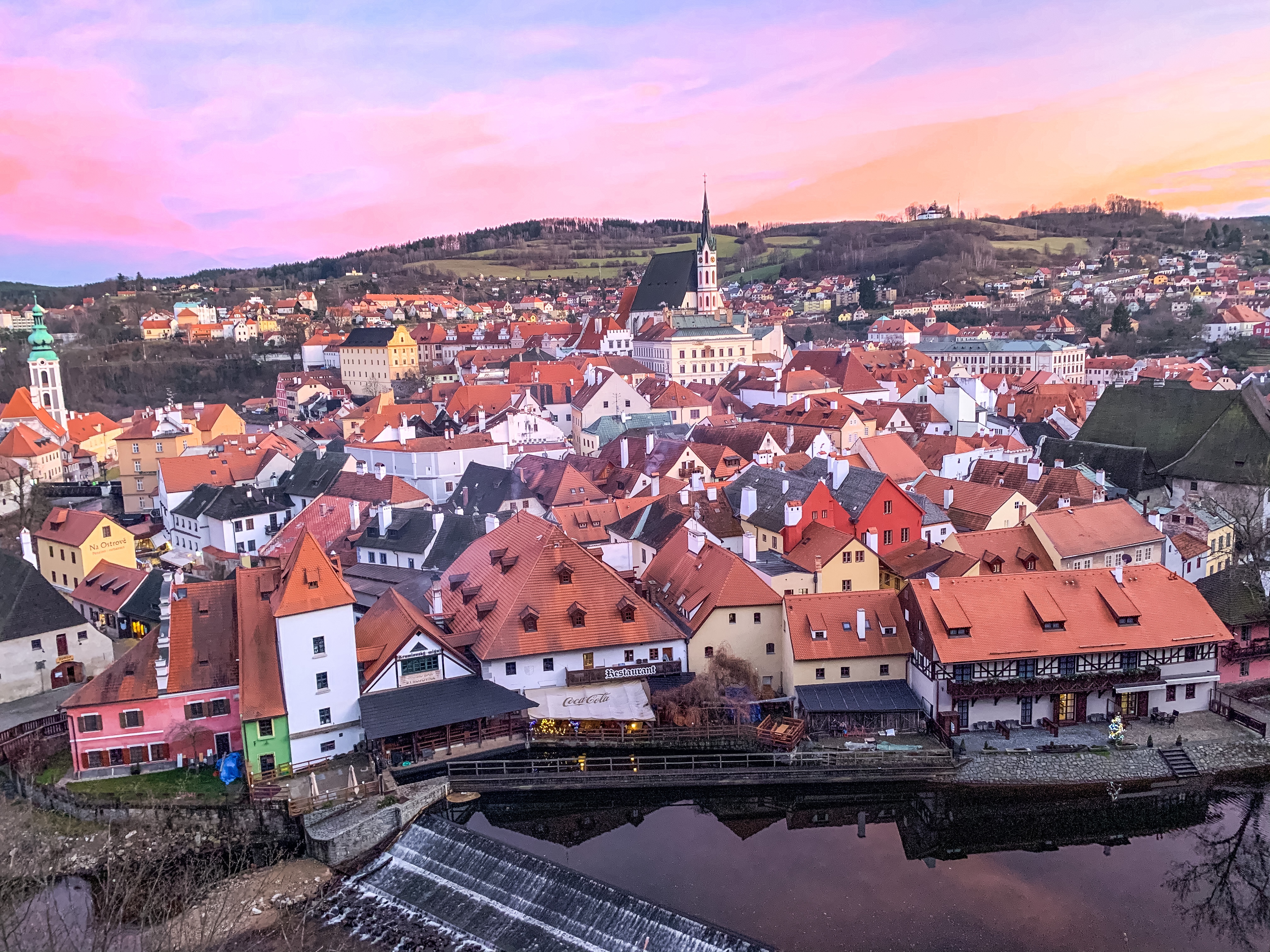 Sunset overlooking the small town of Cesky Krumlov