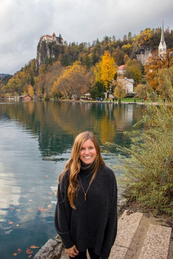 Posing for a photo in front of the lake