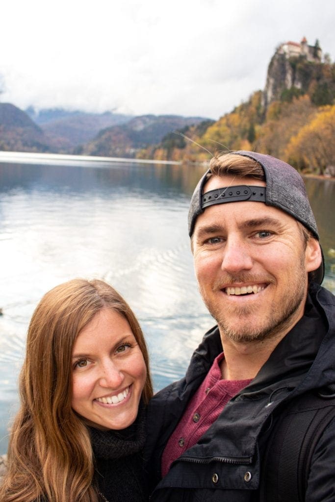 Posing for a photo in front of the lake