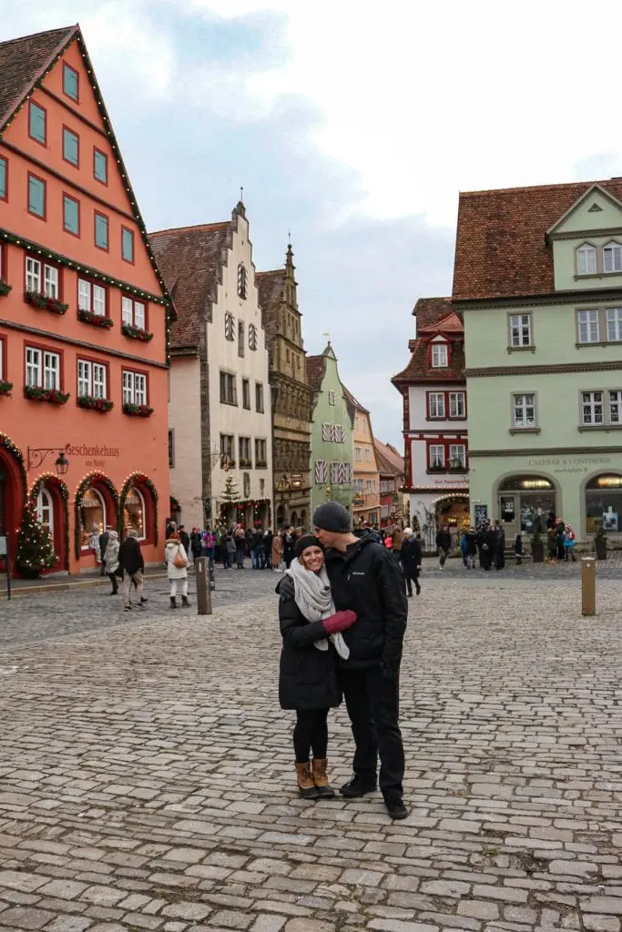 Posing at the center of Rothenburg Ob Der Tauber, Germany