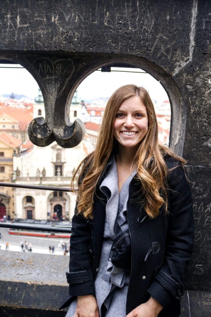 Posing in the Old Bridge Tower, Prague