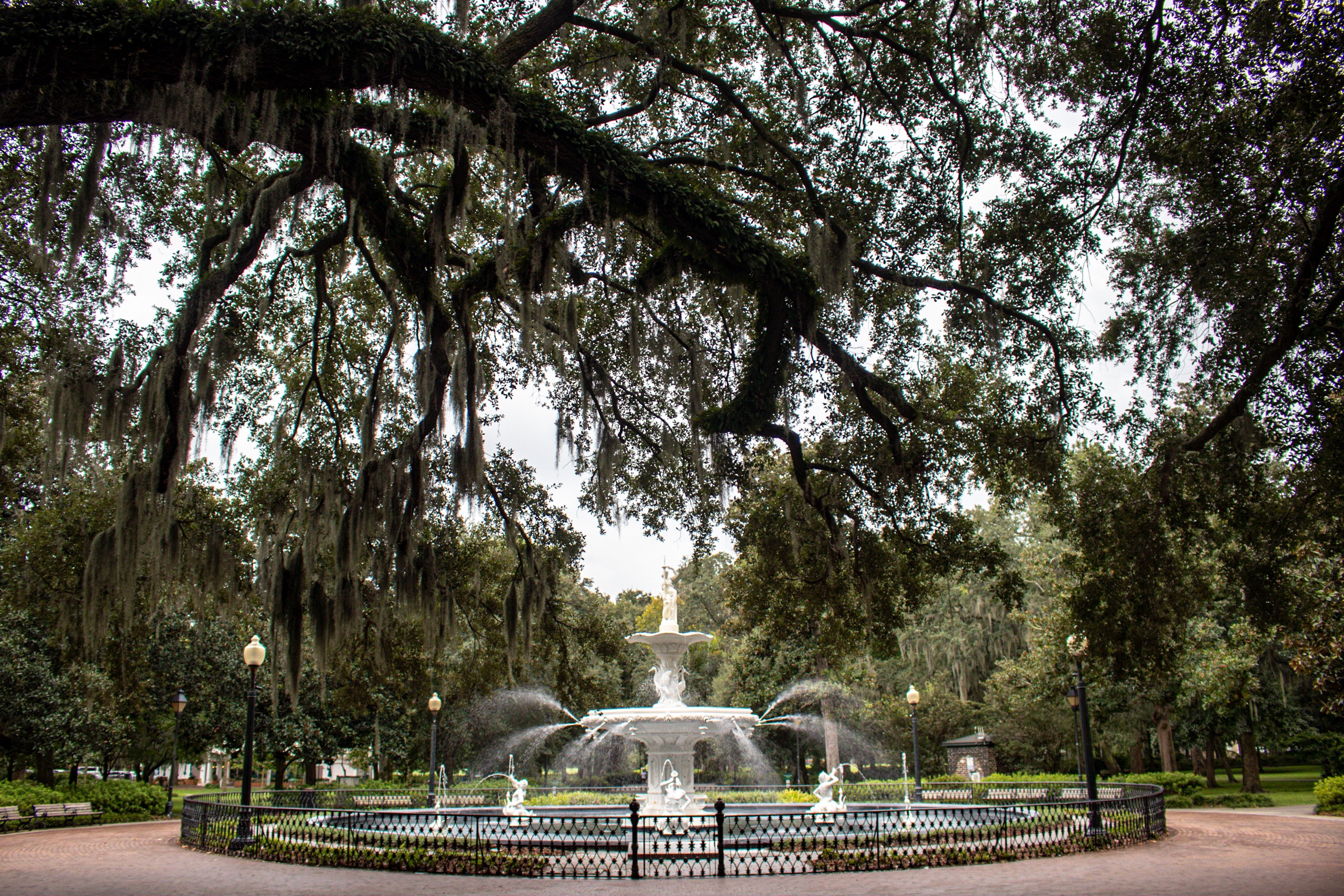 Panoramic view of Forsyth Park in Savannah GA