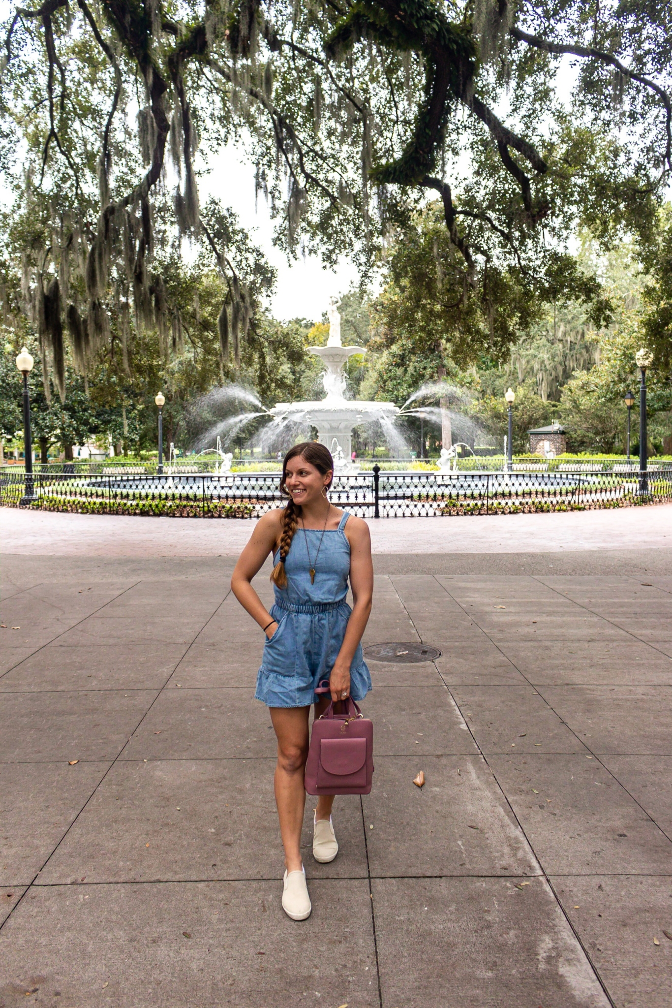 Posing for a photo in Forsyth Park Savannah GA