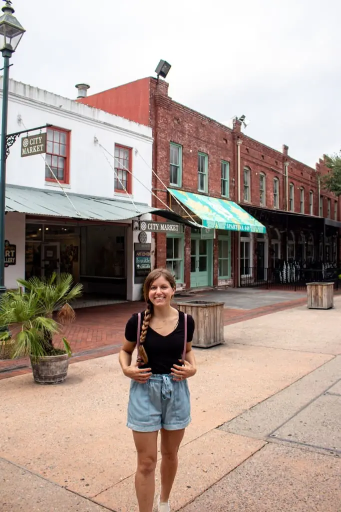 Posing in front of the City Market in Savannah GA