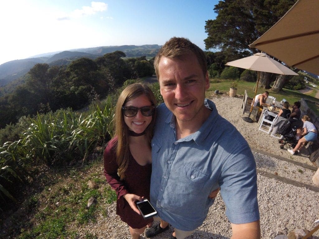 Photo posing in front of Batch Winery, Waiheke Island, NZ