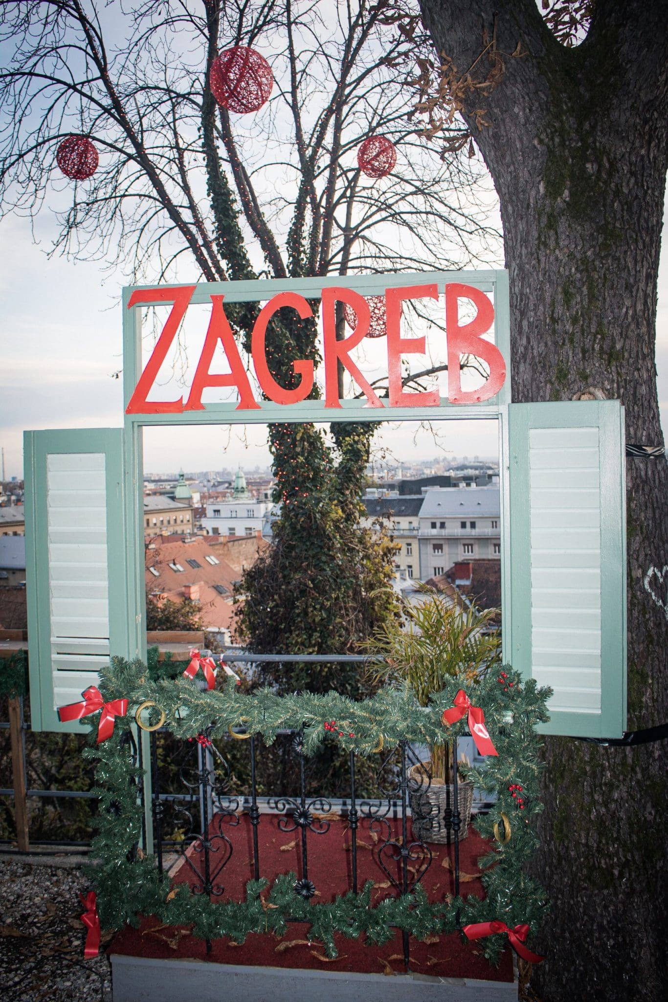 Sign that says Zagreb overlooking the city