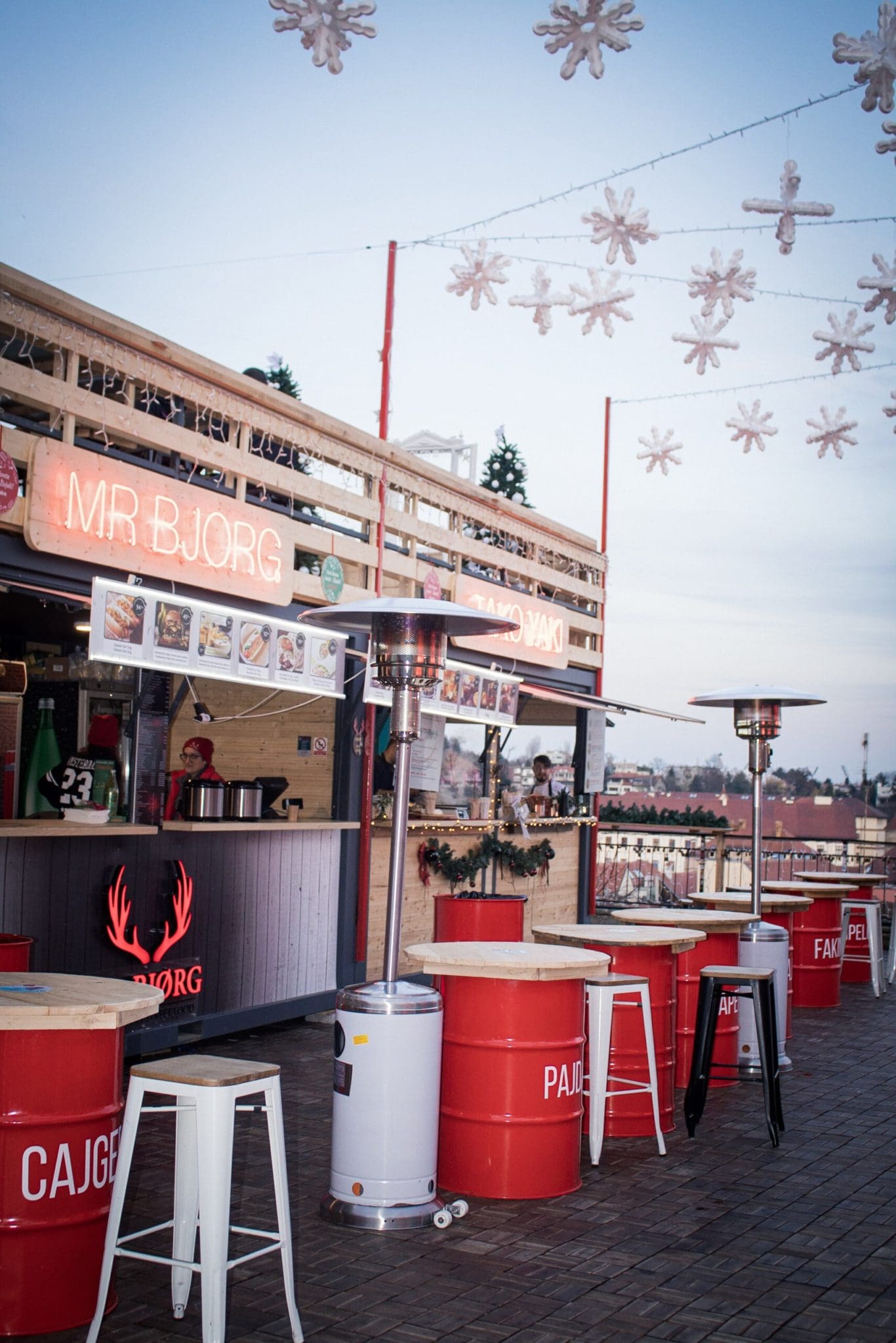 Photo of a few of the booths at the Christmas Market in Zagreb