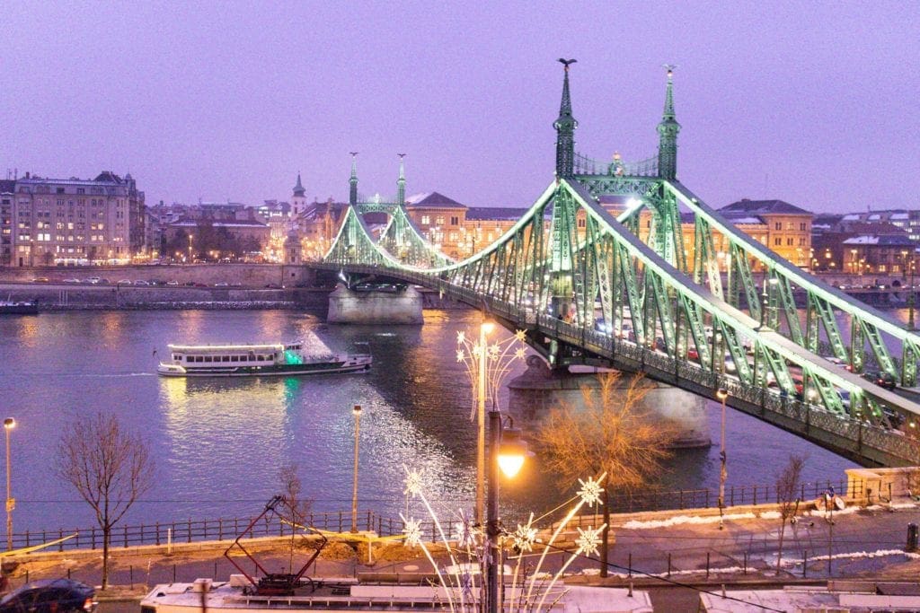 View of the green bridge in Budapest, Hungary