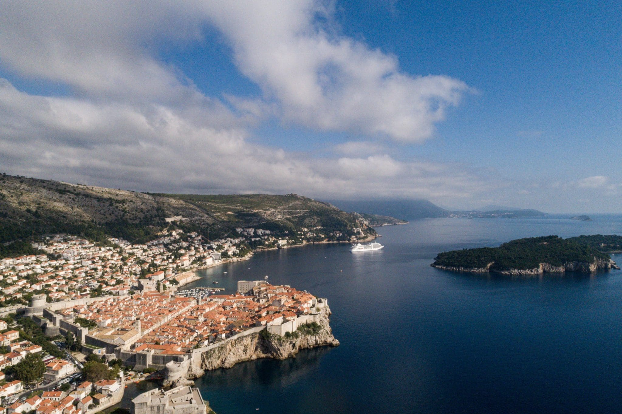 Drone shot overlooking Dubrovnik