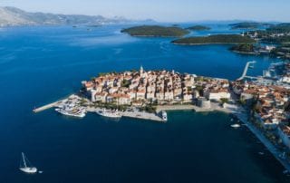 Drone view of Korcula Island, Croatia